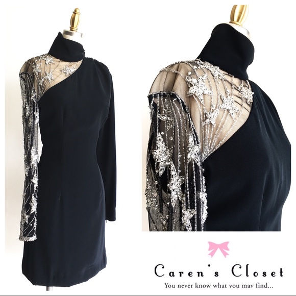 bag /& shawl SMALL Vintage 1980s cream sequin satin jewel embellished Monroe style wiggle dress by Oleg Cassini Black Tie matching shoes